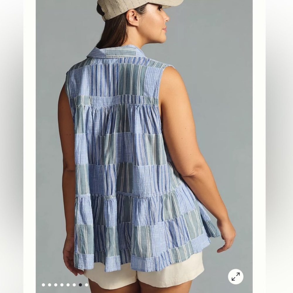 Anthropologie Pilcro Patchwork Tiered Ruffle Sleeveless Top Size 1X - Picture 2 of 6